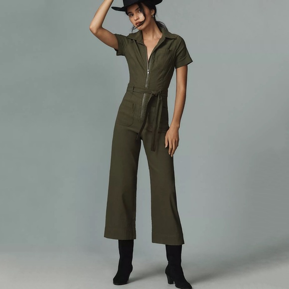 NWT Anthropologie Maeve The Colette Jumpsuit Magic Fabric Moss Green Petite